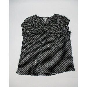 Croft & Barrow Womens Blouse Large Short Sleeves Black and White Tassels Casual